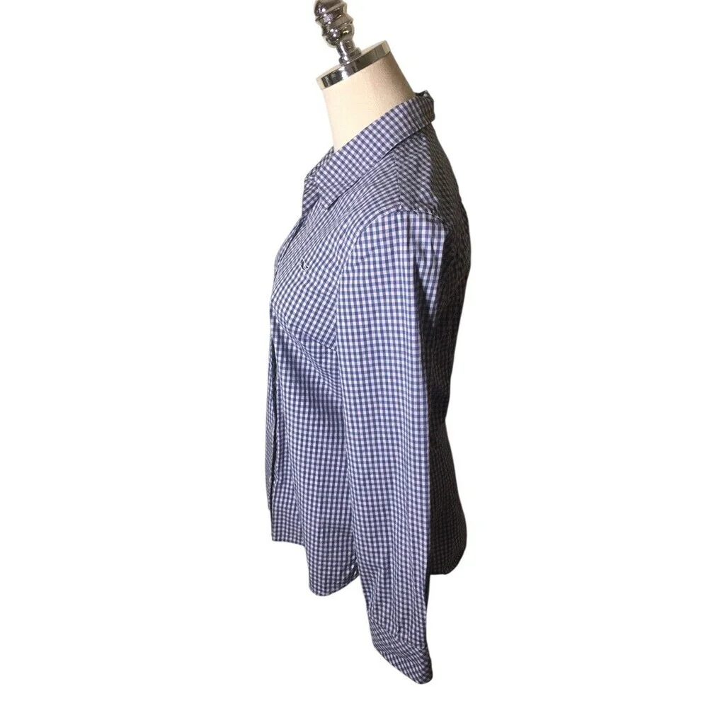Vineyard Vines Top Women's Size 4 Blue White Plaid Button Up  Cotton Blend - Picture 2 of 6
